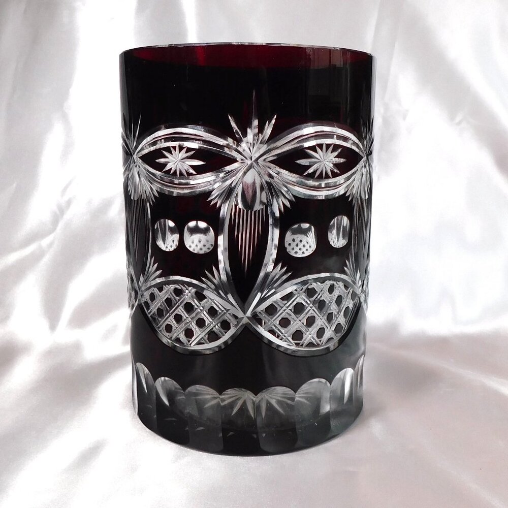 Large Dark Red Cut to Clear Vase # 22661